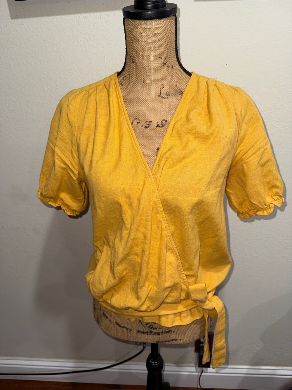 Lucky Brand Yellow Wrap Tie Blouse
